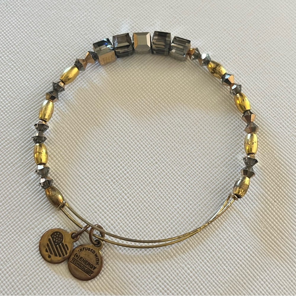 Alex and Ani Gold and Gray Bangle Beaded Bracelet